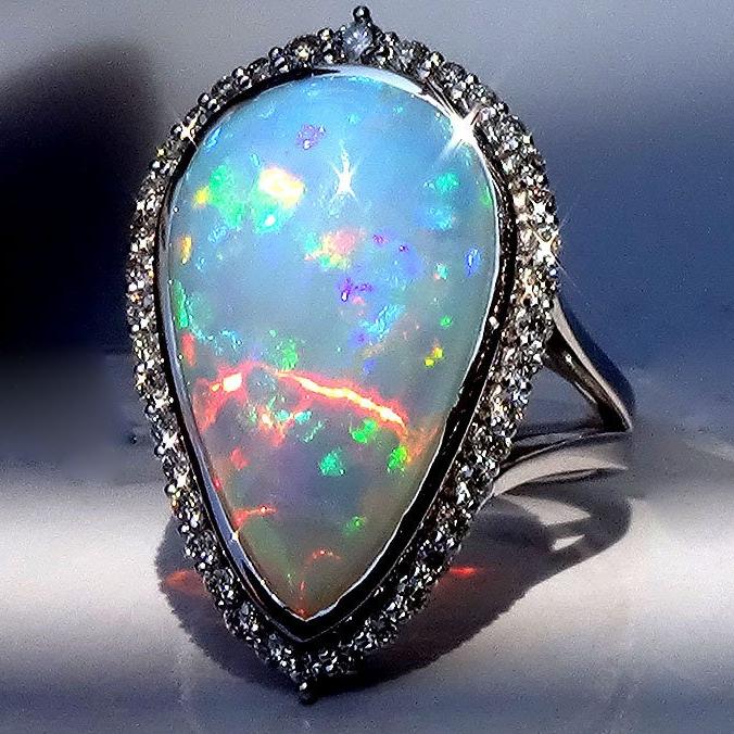  opal diamonds 14kt ring - Shilat