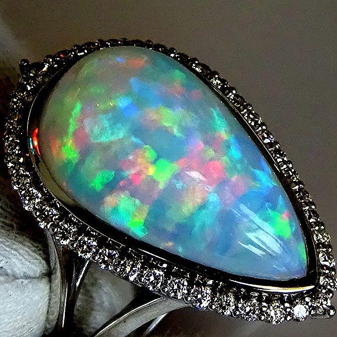 Opal And Diamond Ring - Shilat 