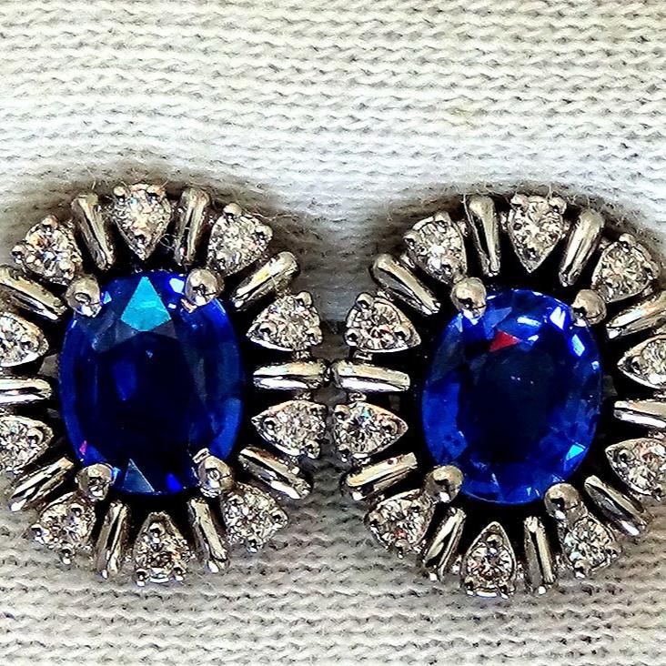  sapphire diamonds 14kt stud earrings  - Shilat