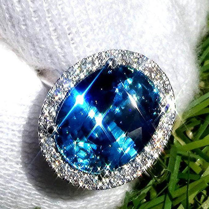 Blue Cambodian zircon ring diamond 10.39ct - Shilat 