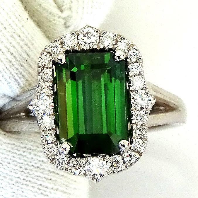 natural Green Tourmaline diamonds fine 14kt ring - Shilat