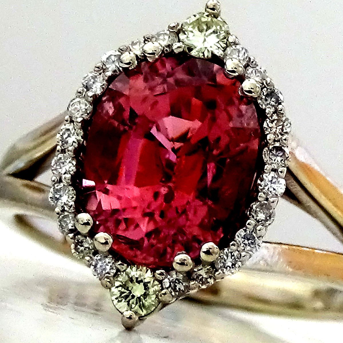 Natural Neon Pink Tourmaline diamonds ring - Shilat