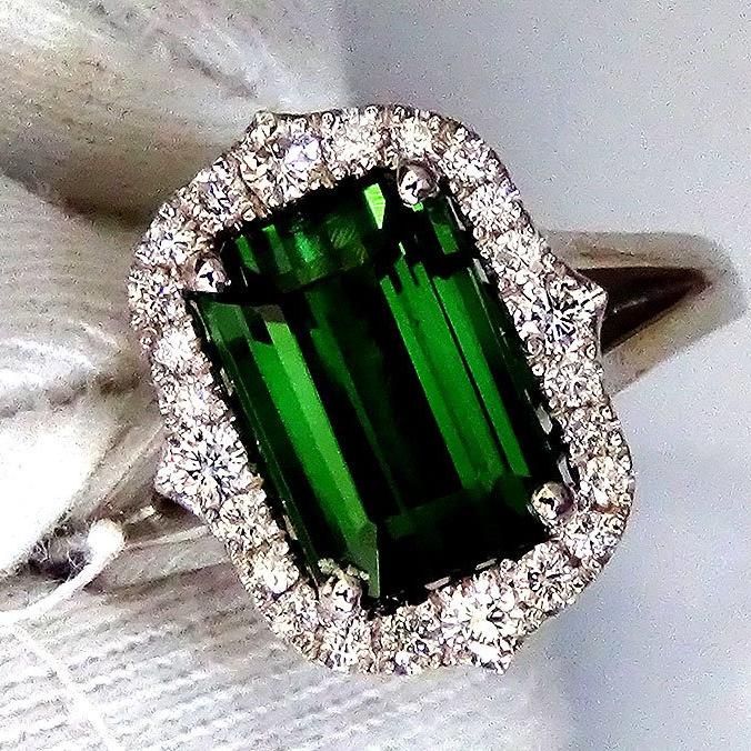 natural Green Tourmaline diamonds 14kt ring - Shilat