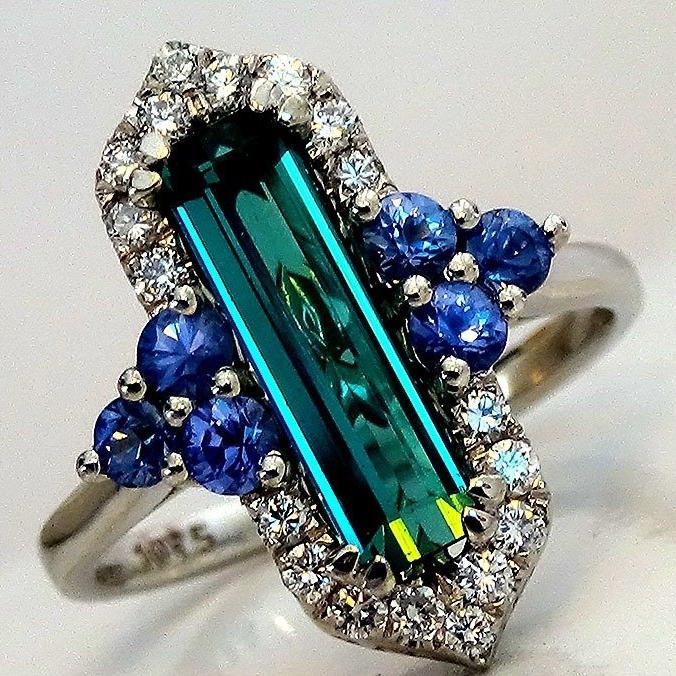 Neon Blue Green Tourmaline Diamond Ring - Shilat