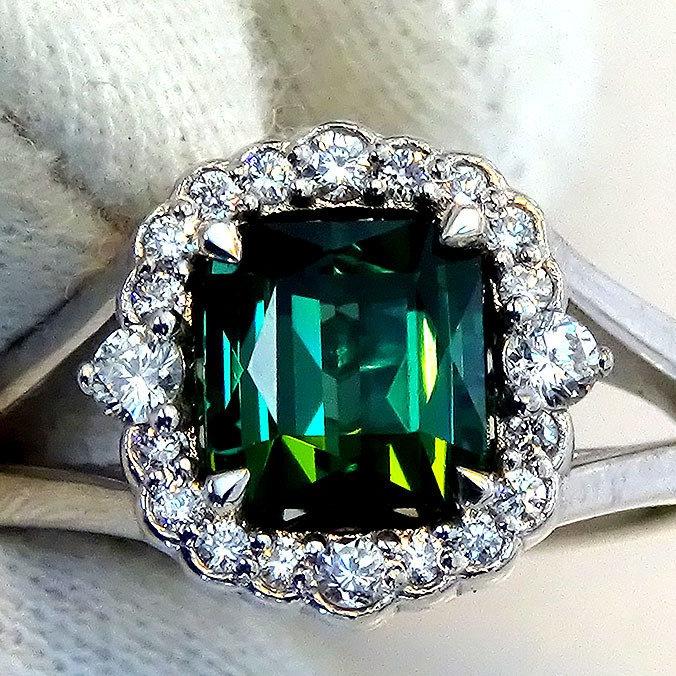 Green Tourmaline diamonds gold ring - Shilat