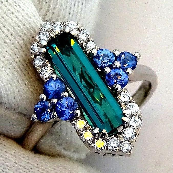 Neon Blue Green Tourmaline 14k Ring - Shilat