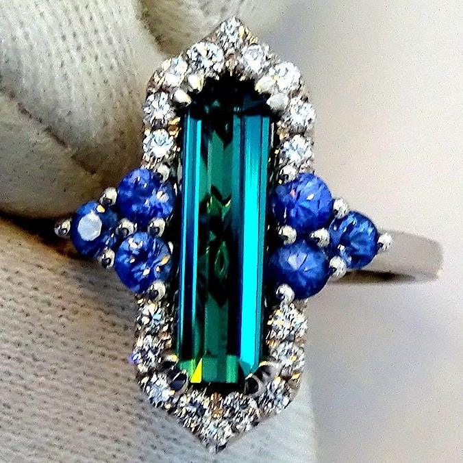 Neon Blue Green Tourmaline Gold Ring - Shilat