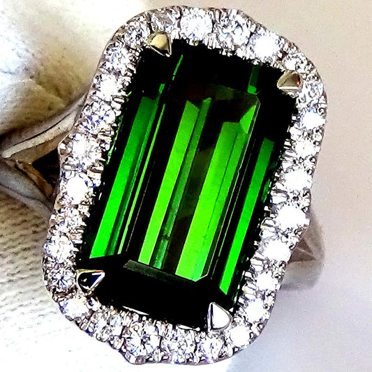 natural Green Tourmaline diamonds ring - Shilat