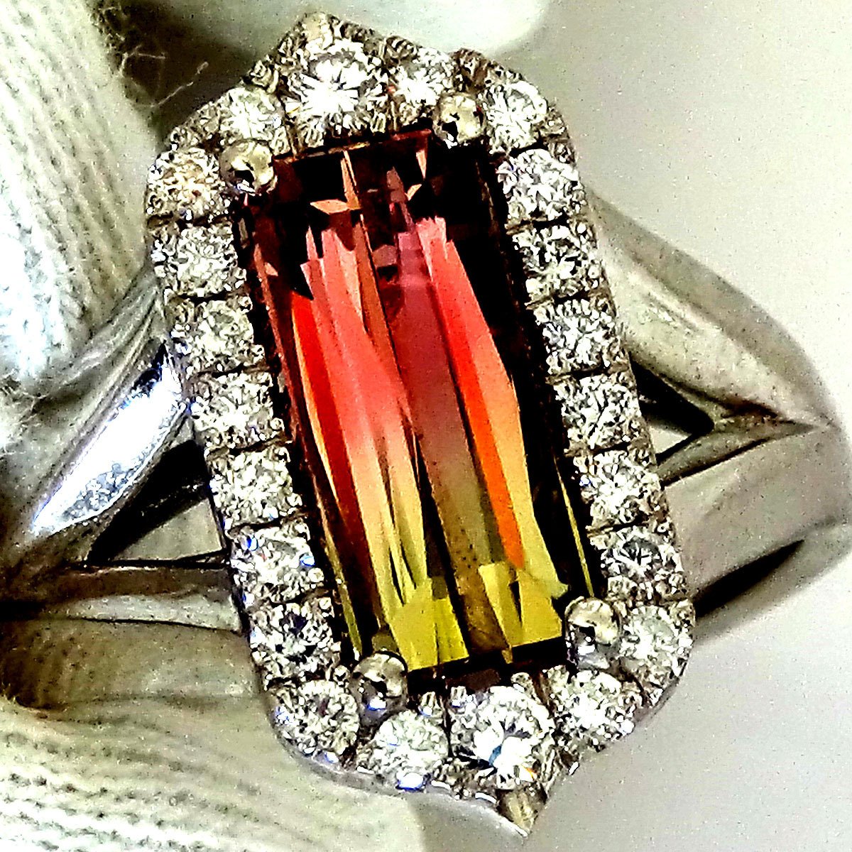 natural bi color pink tourmaline diamonds ring - Shilat