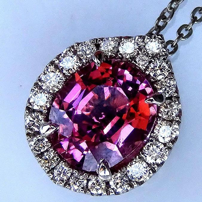 pink tourmaline diamond 14kt pendant - Shilat