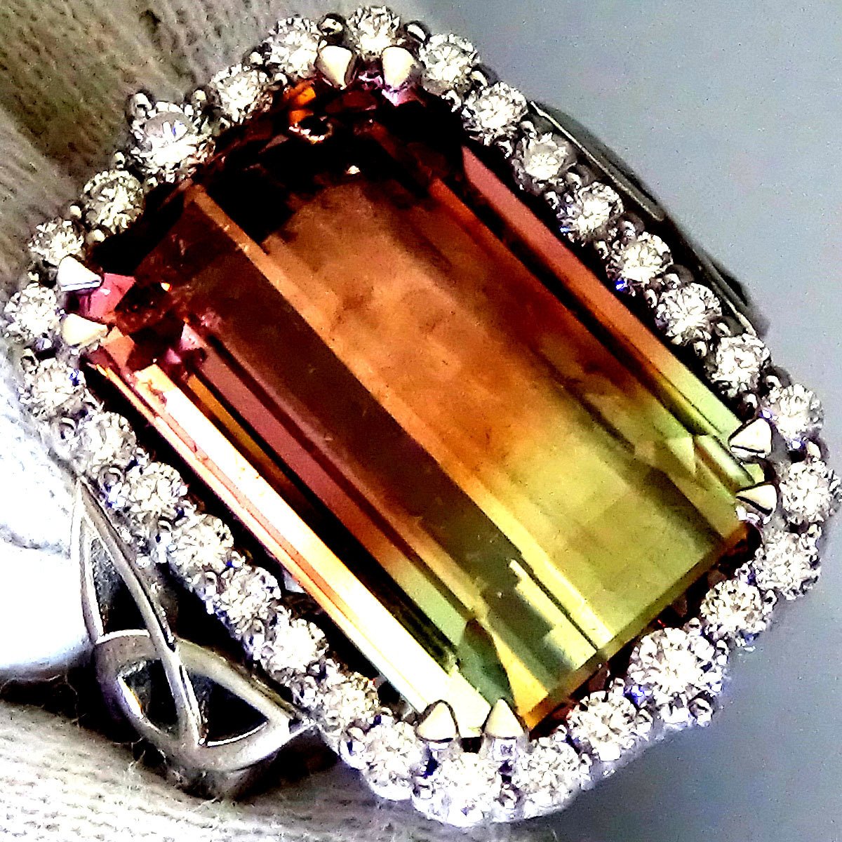 natural bi color pink tourmaline diamonds 14kt gold ring - Shilat