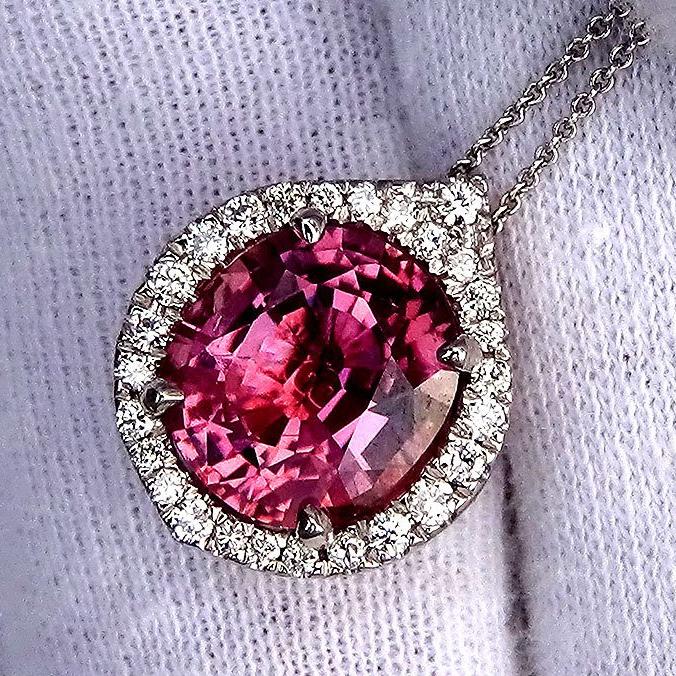 natural pink tourmaline diamond 14kt gold pendant - Shilat