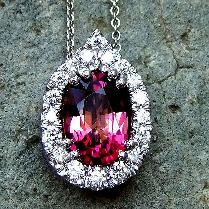 pink tourmaline diamonds Necklace - Shilat