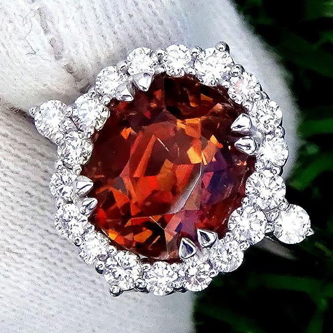 natural orange tourmaline diamonds fine 14kt ring - Shilat