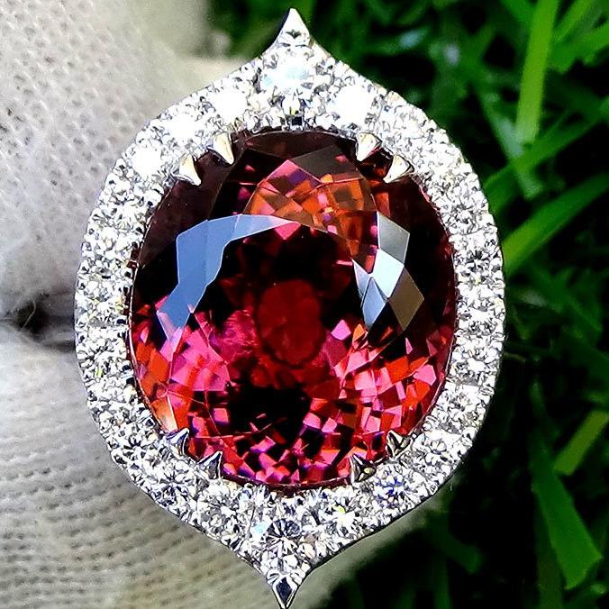 Pink tourmaline and diamond ring 14kt - Shilat