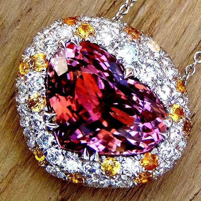 pink tourmaline accent diamonds necklace - Shilat