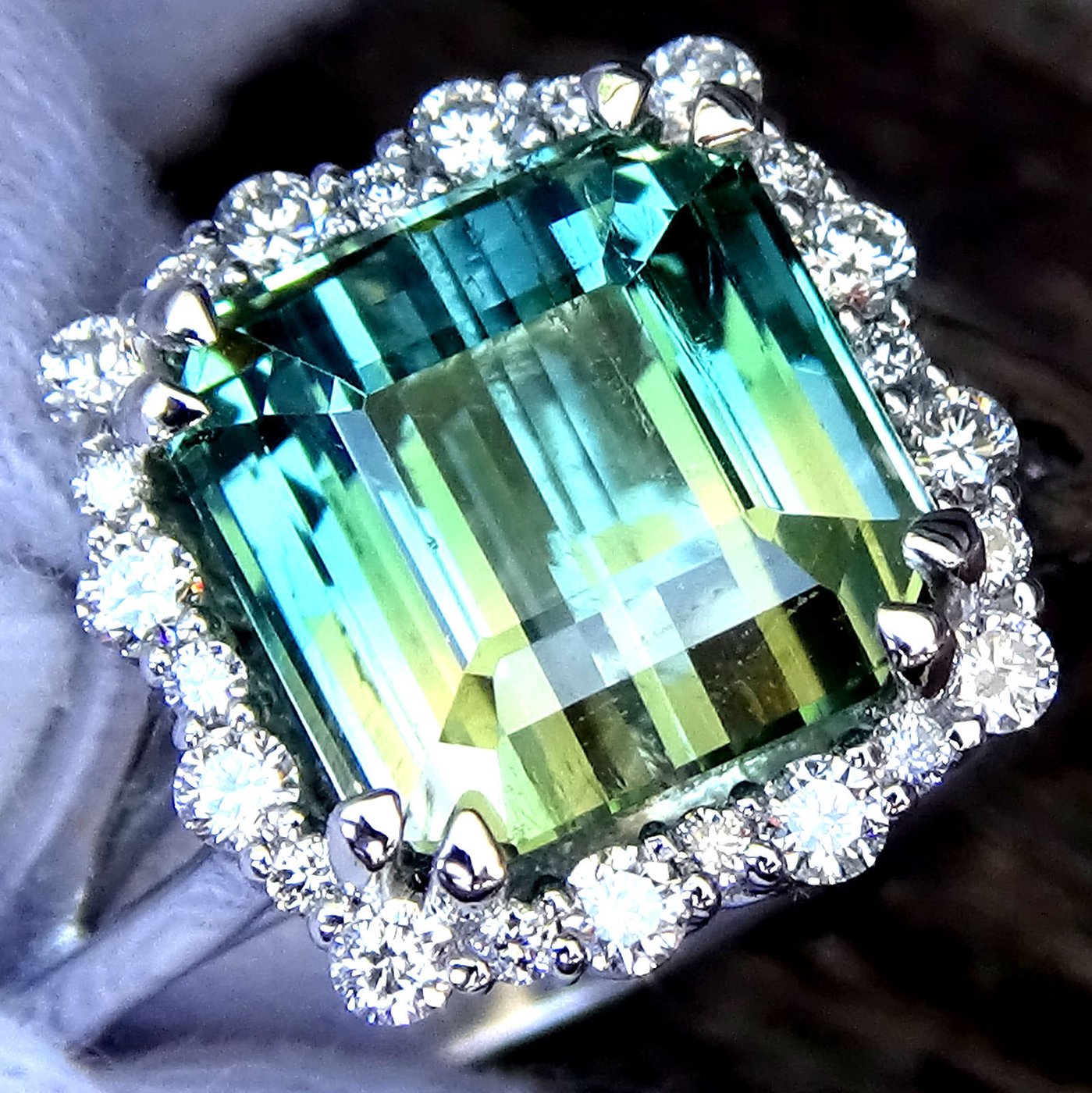 green tourmaline diamonds fine 14kt gold ring - Shilat