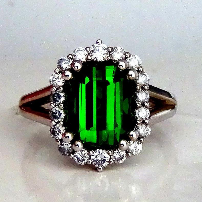 Green Tourmaline diamonds fine 14kt ring - Shilat