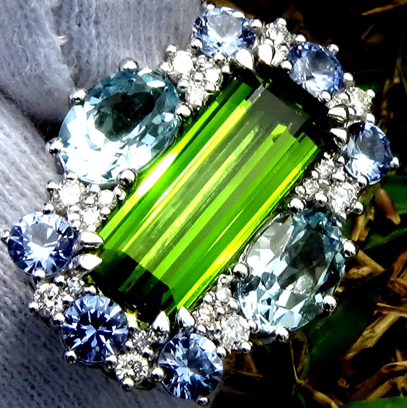 natural green tourmaline 14k ring - Shilat