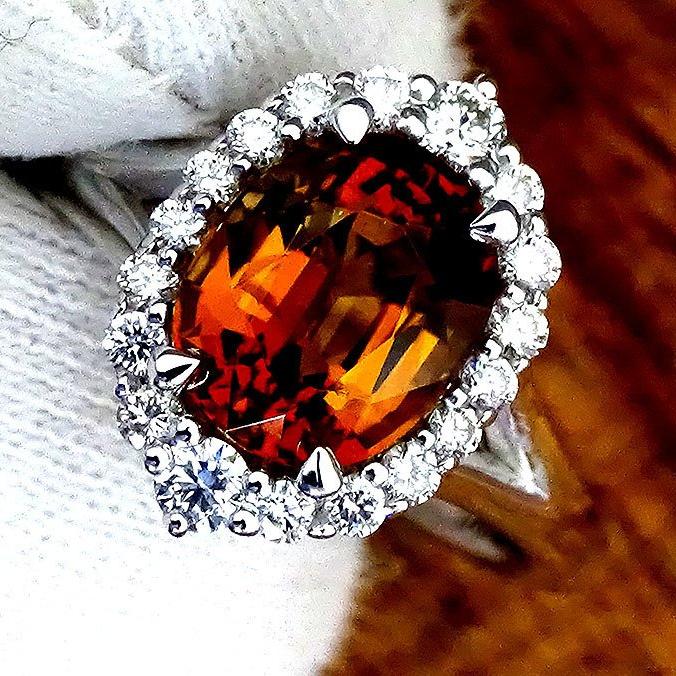 orange tourmaline diamonds 14kt gold ring - Shilat