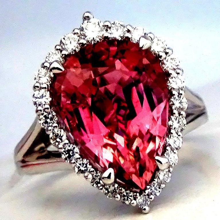 Pink Tourmaline diamonds fine 14kt ring - Shilat