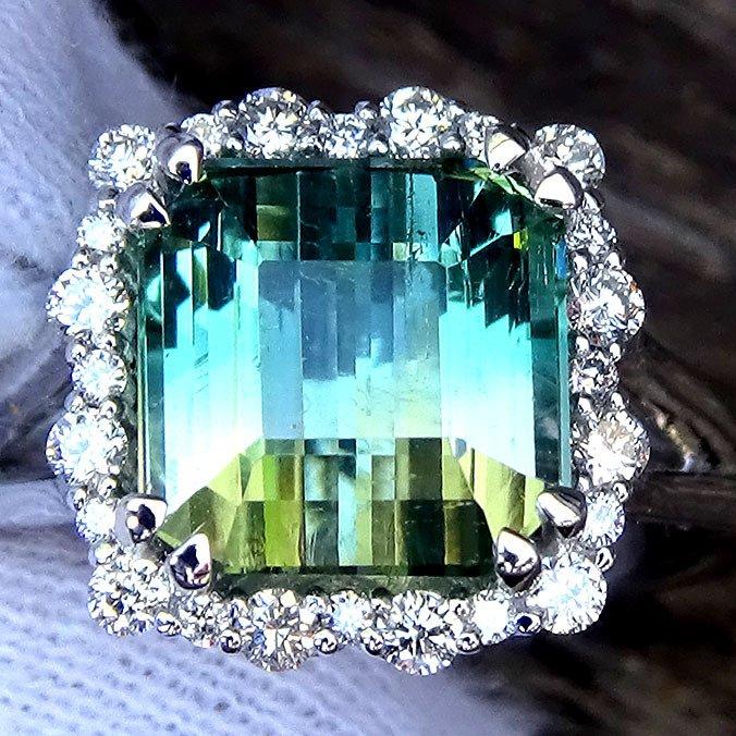 green tourmaline diamonds 14kt ring - Shilat