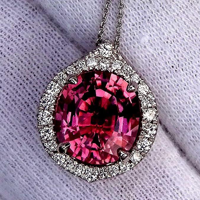 pink tourmaline diamond 14kt gold pendant - Shilat