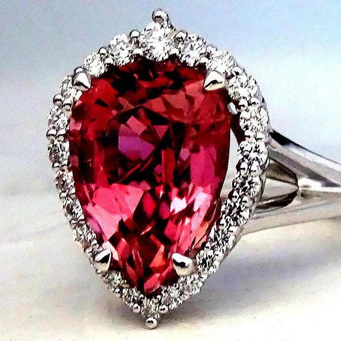 Pink Tourmaline diamonds 14kt ring - Shilat