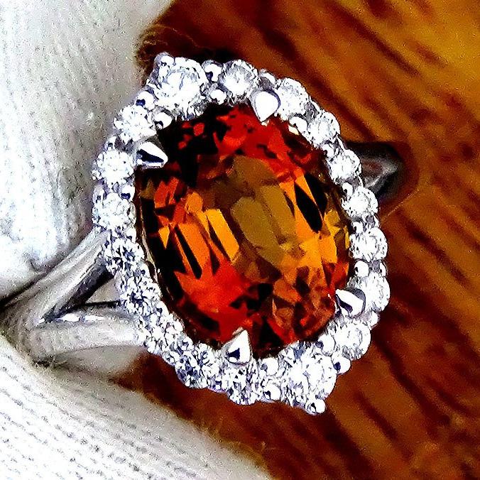 orange tourmaline diamonds 14kt ring - Shilat