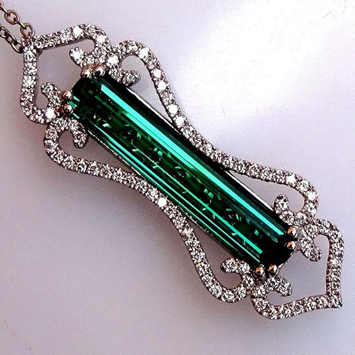 tourmaline diamond 14kt pendant - Shilat