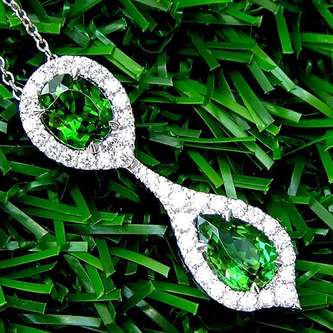 green tourmaline natural diamonds Necklace - Shilat