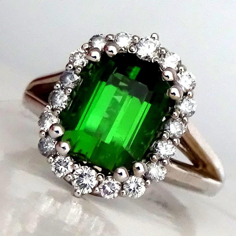 Green Tourmaline diamonds 14kt ring - Shilat