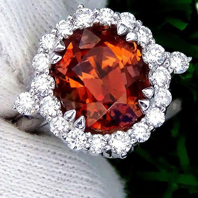 natural orange tourmaline diamonds 14kt ring - Shilat