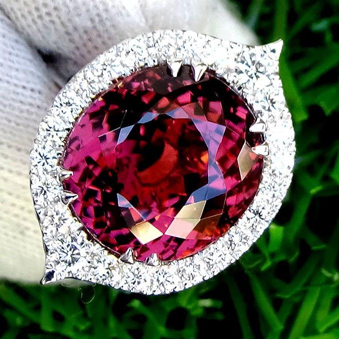 Pink tourmaline diamond ring 14kt - Shilat