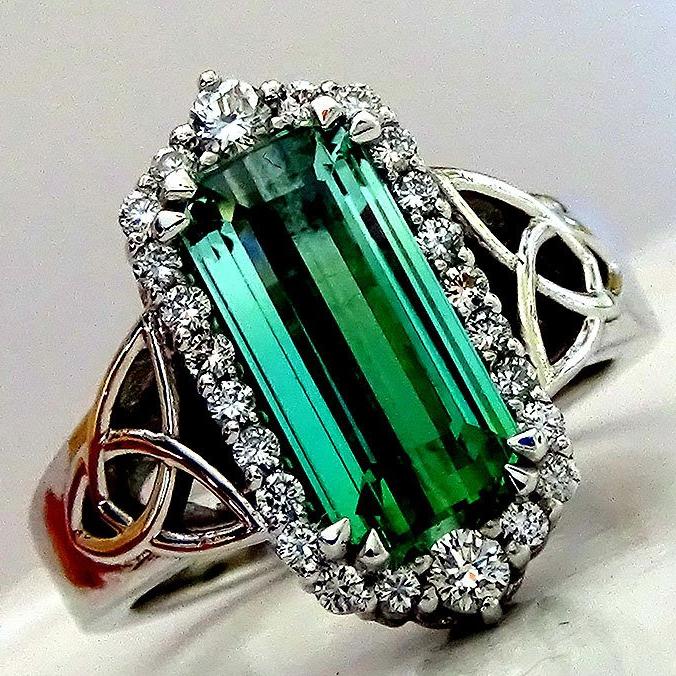 green tourmaline diamonds 14kt ring - Shilat