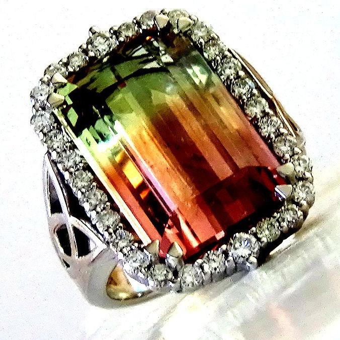  tourmaline diamonds 14kt ring - Shilat